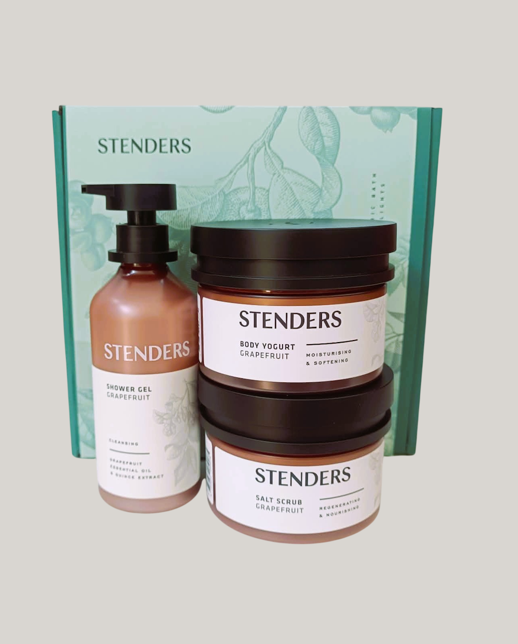 Stenders Grapefruit és Birsalma ajándékcsomag tusfürdővel, olajos testradírral és hidratáló testjoghurttal
