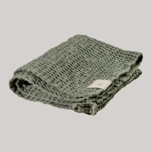 Len és Organikus pamut törölköző. Kicsi, mohazöld. 50x70cm.